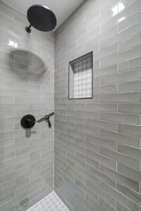 Bathroom remodel, shower tile and recessed niche detail